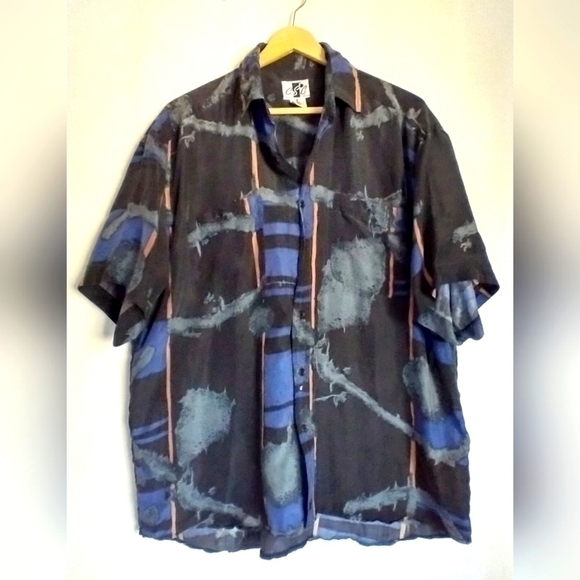 100% Silk Men"s Graphic Vintage Geometric Blouse Shirt Size Medium CSC - Picture 2 of 7